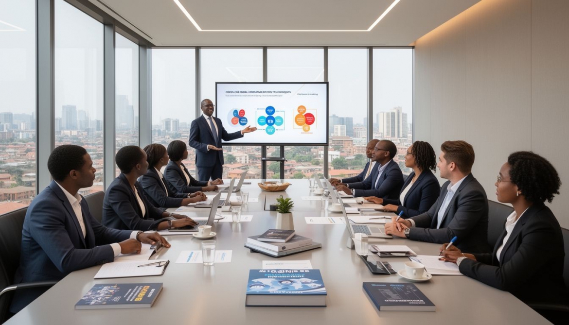 Diverse business team collaborating effectively during Cross-Cultural Training