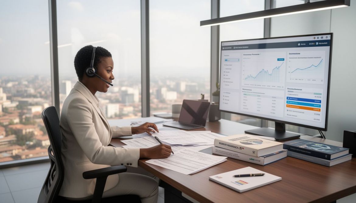Visit & Work Travel Agency representative assisting a traveler with insurance documentation and claims support.