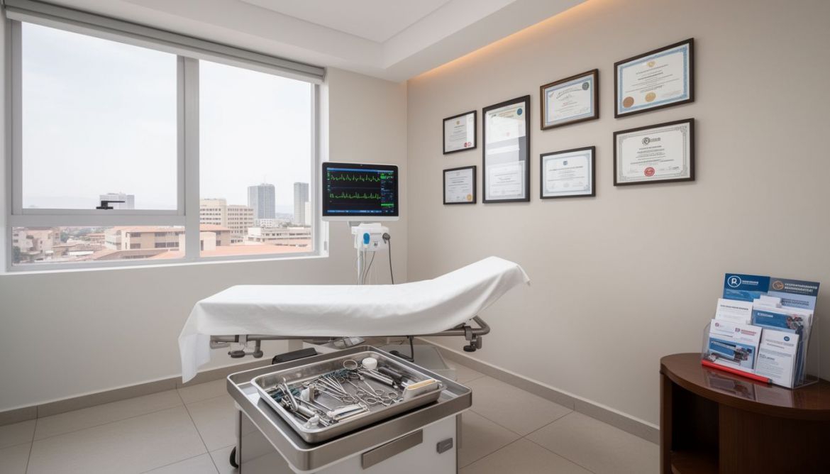 Doctor conducting a medical examination for visa application purposes at Visit & Work Travel Agency