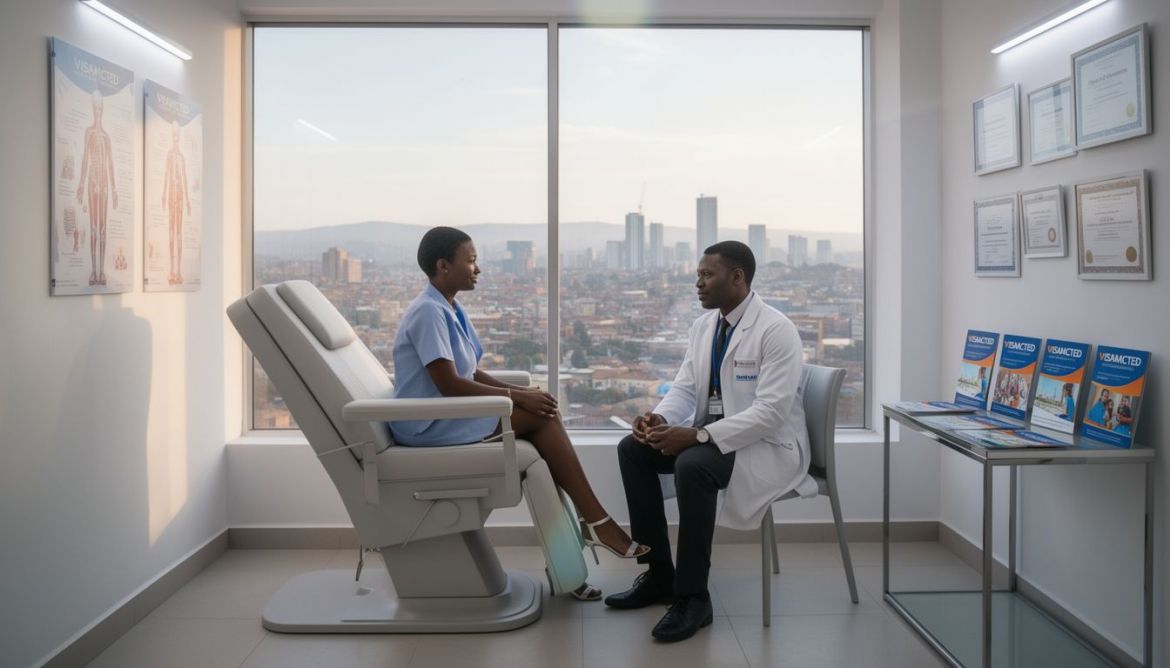 Patient receiving advanced medical care abroad with Visit & Work Travel Agency